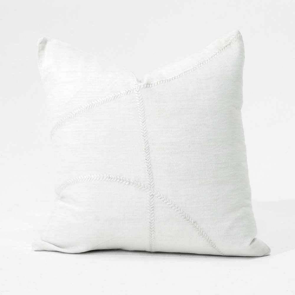 BHD HOME - Wholesale Chair cushion - Linen Lace Curves Stitch White Lounge Cushion 55 x 55cm0