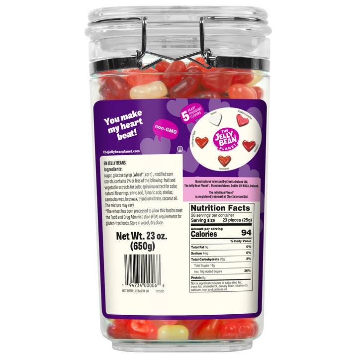 Sweetish- Swedish Candy Wholesale - Wholesale Gummy - The Jelly Bean Planet Heart-Shaped Jelly Bean Jar 22.9oz