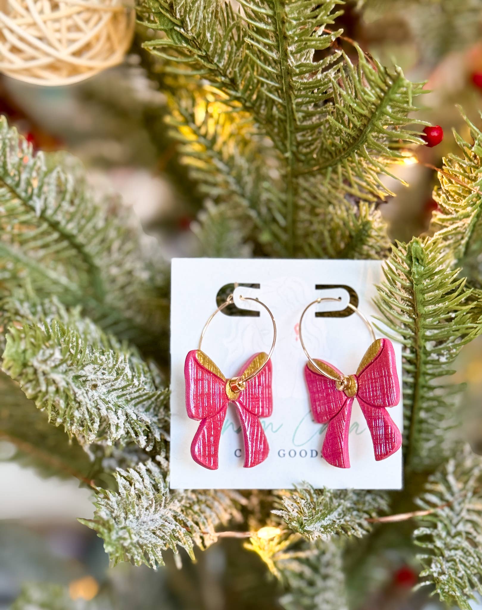 Anam Cara Clay Goods - Wholesale Dangle Earrings - Sparkle Bow Hoops-Polymer Clay Earrings9