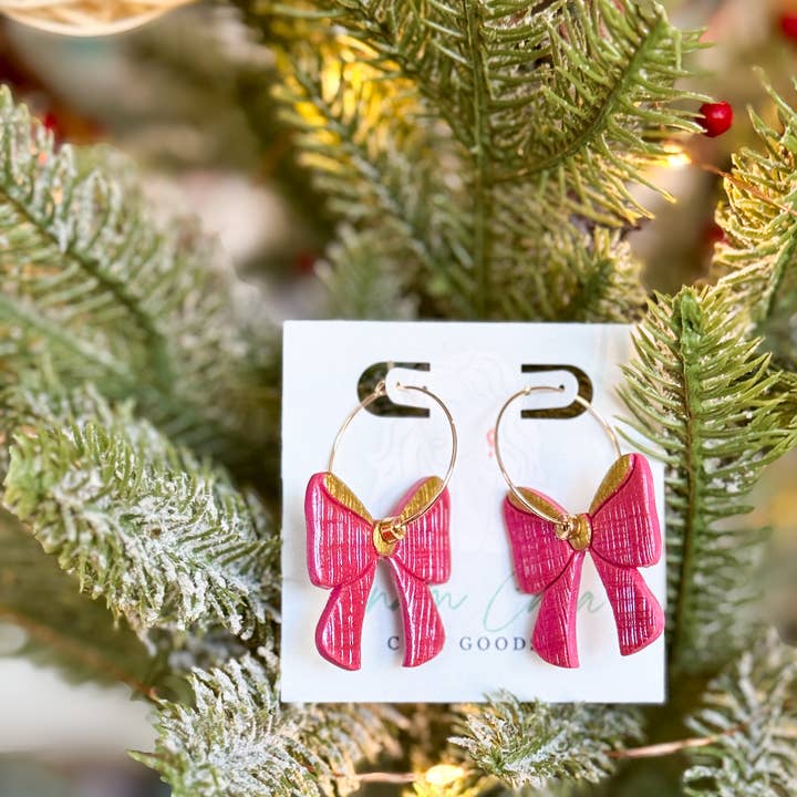 Anam Cara Clay Goods - Wholesale Dangle Earrings - Sparkle Bow Hoops-Polymer Clay Earrings9