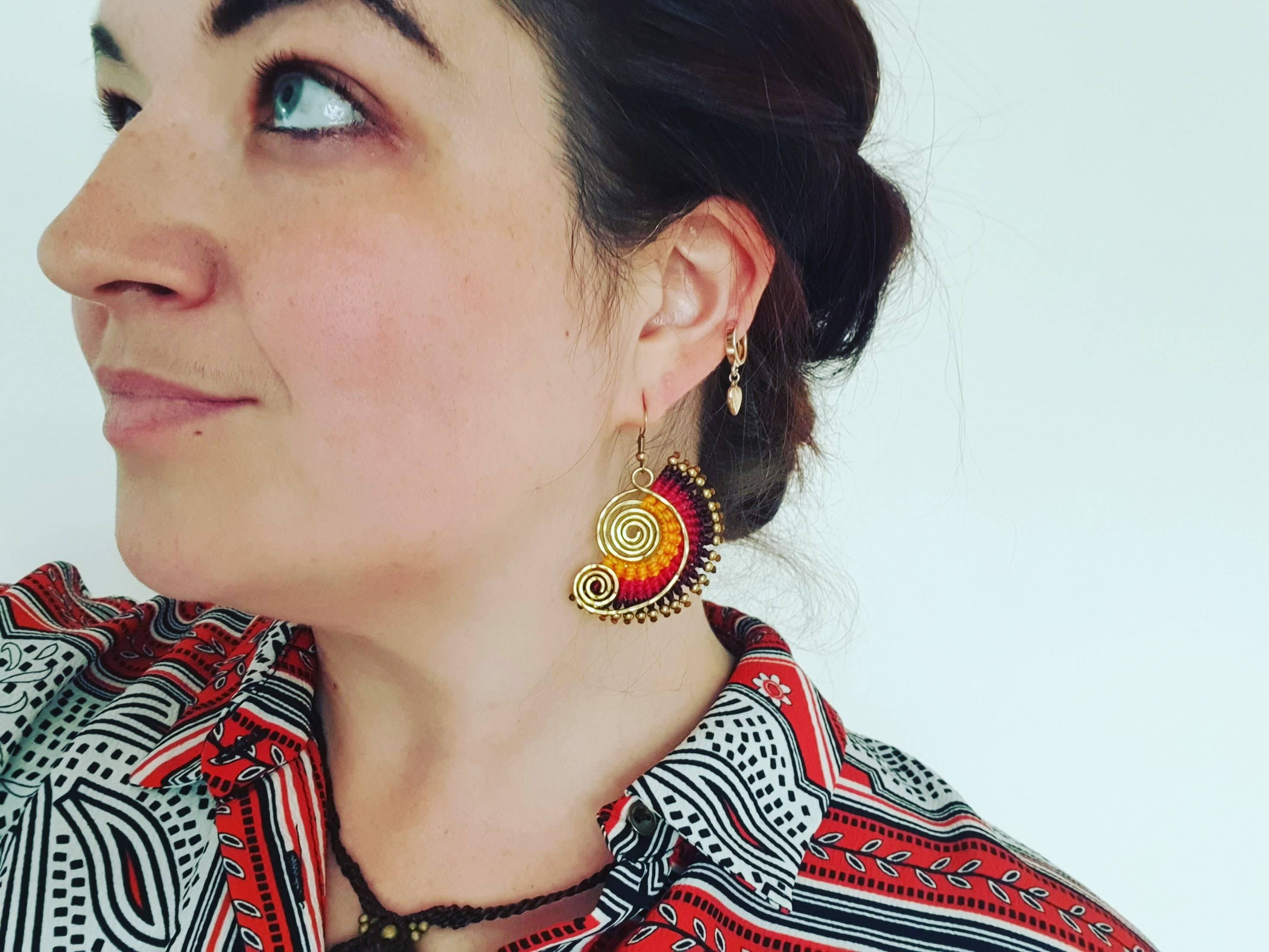 Jasper Rocks - Wholesale Dangle Earrings - Sunset spiral macrame boho earrings5