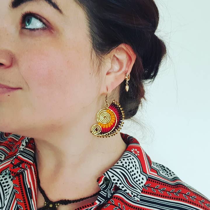 Jasper Rocks - Wholesale Dangle Earrings - Sunset spiral macrame boho earrings5