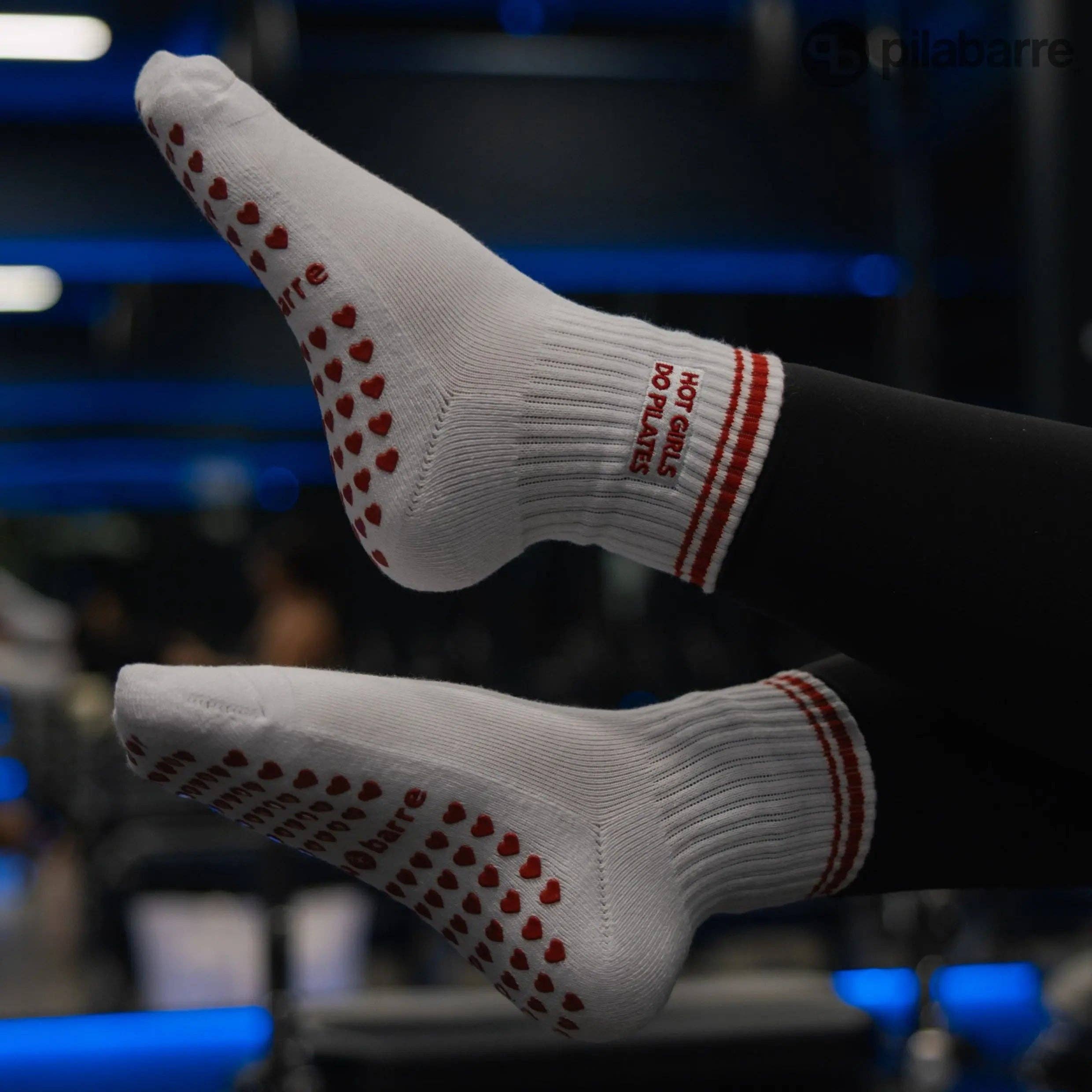 Pilabarre - Wholesale Socks - Women's - Hot Girls Do PILATES Socks - WHITE/RED2