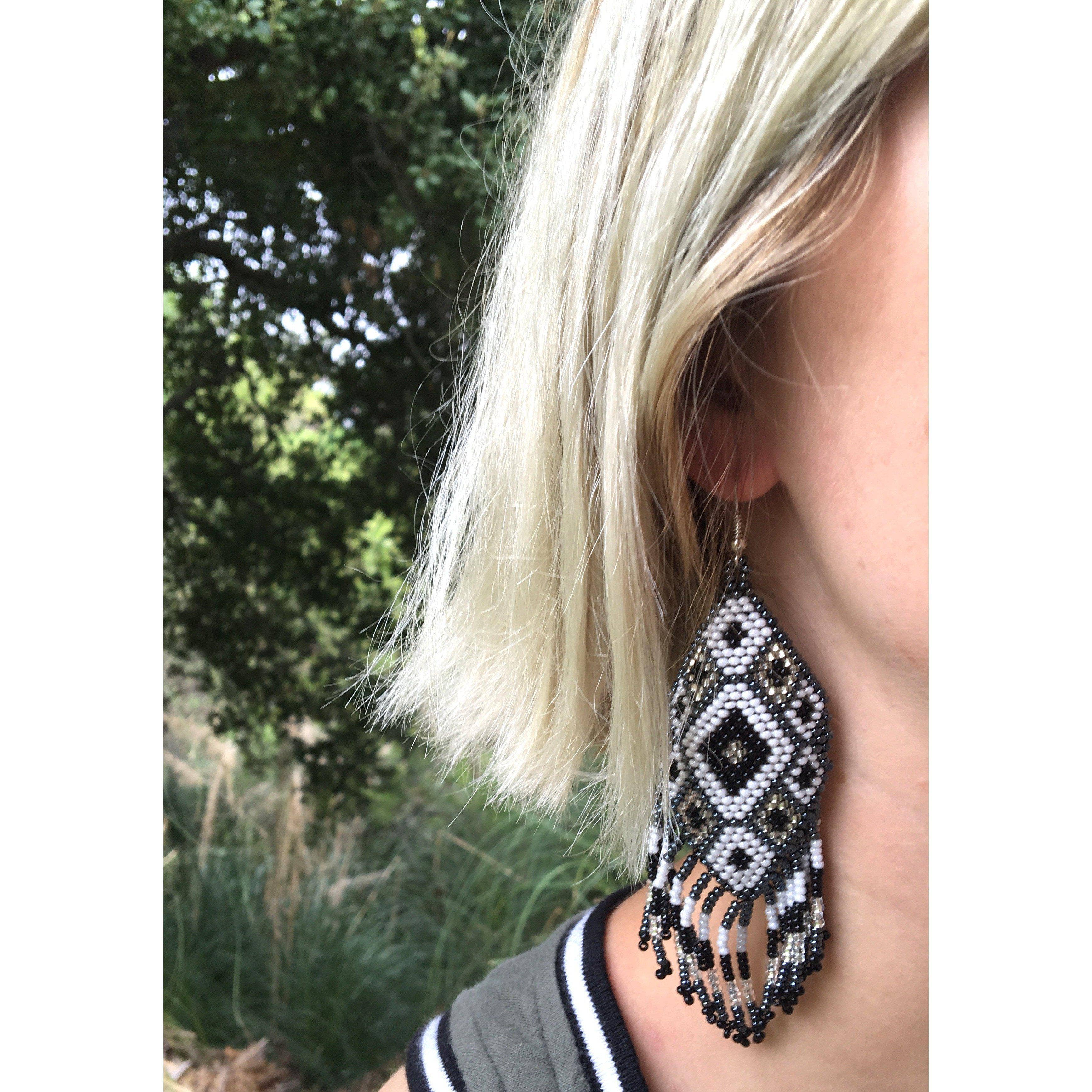 Lumily - Wholesale Jewelry - Men's - Flor Geometric Seed Bead Boho Fringe Earrings - Guatemala4