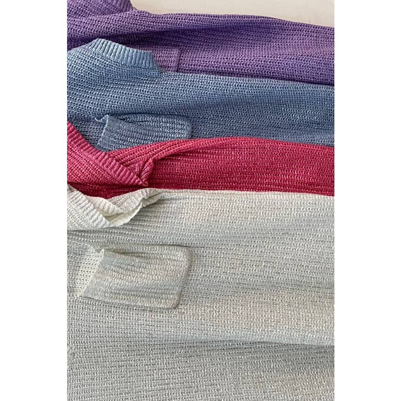 Curve Market - Wholesale Knit Top - Women's - PLUS SIZE METALLIC FOIL SHORT SLEEVE POCKET DETAIL SWEATER K2