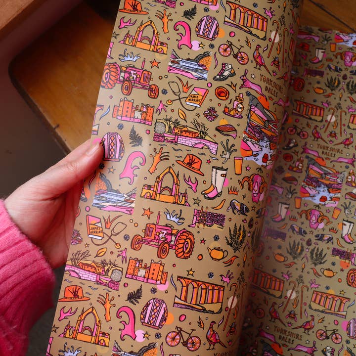 Freya Niamh - Wholesale Flat wrap - Yorkshire Dales Wrapping Paper, Green Gift Wrap1