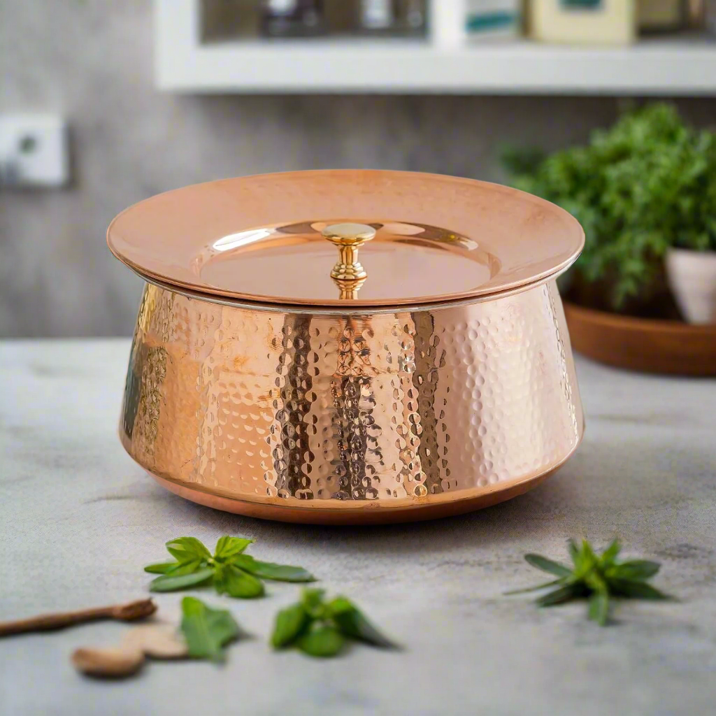 SAMA Homes - Wholesale Cooking Pot - 100% Pure Copper Biryani Handi with Lid – Small (2L) | Traditional Indian Cookware | Non-Toxic & Nutrient-Rich Cooking Pot2