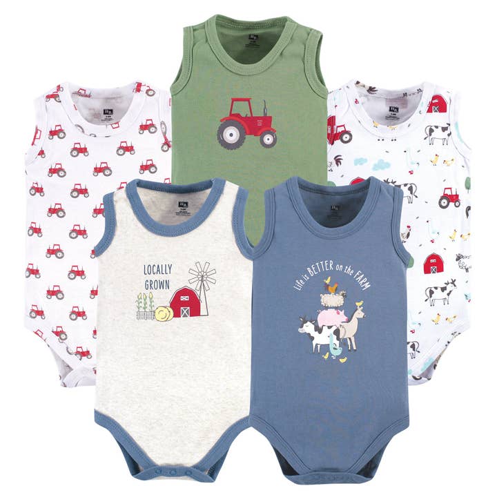 Hudson Baby Cotton Sleeveless Bodysuits, Boy Farm Animals for wholesale by BabyVision