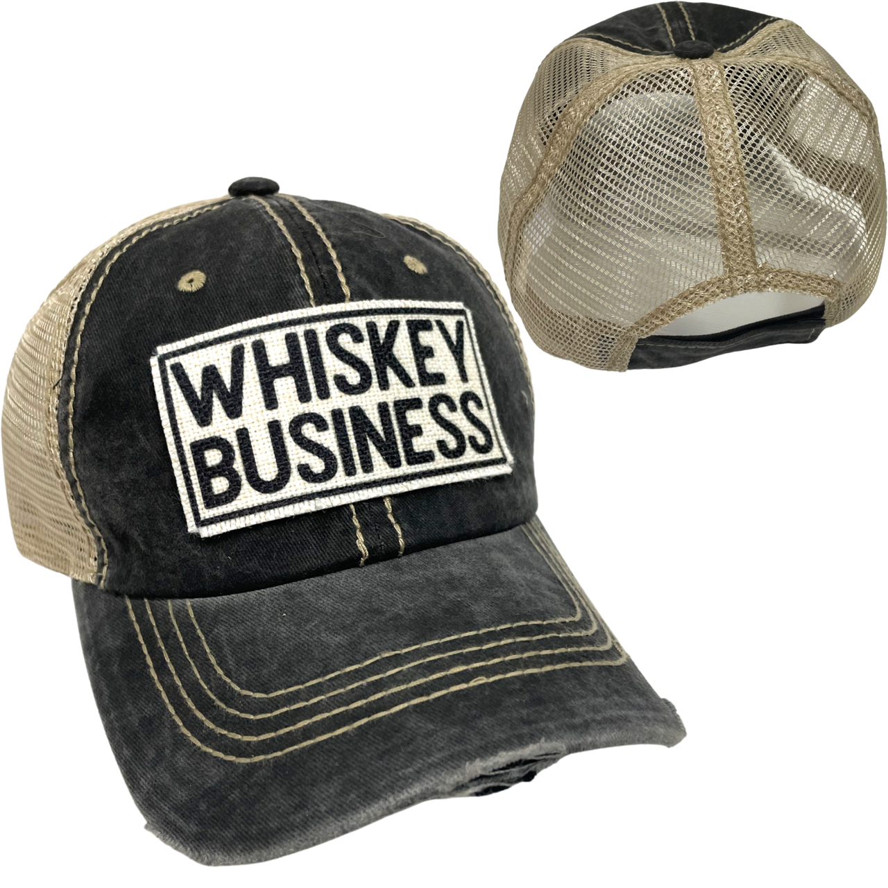 dkhandmade - Wholesale Trucker Hat - Unisex - WHISKEY BUSINESS BALL CAP | UNISEX HAT | DISTRESSED1
