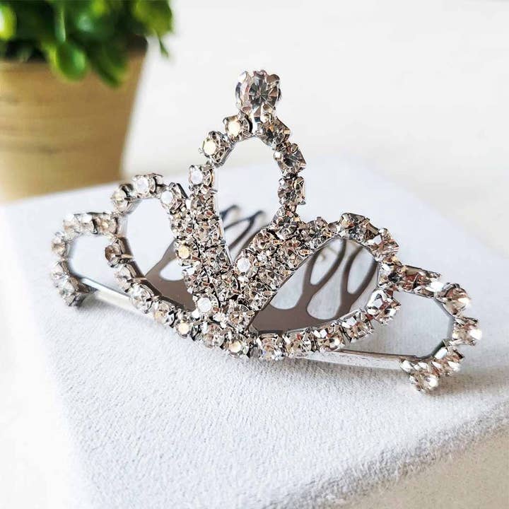 Silver Rhinestone Tiara Hair Comb for wholesale by Funteze