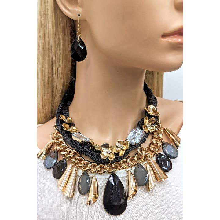 Lucylou Collection - Wholesale Jewelry Set - Teardrop Statement Chunky Necklace Set1