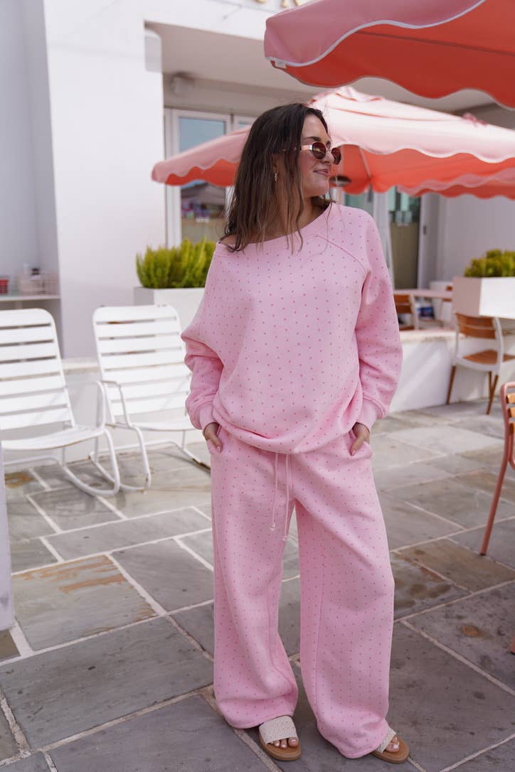 Sunkissed Coconut - Wholesale Sweatshirt - Women's - Light Pink Polka Dot Off The Shoulder Sweatshirt8