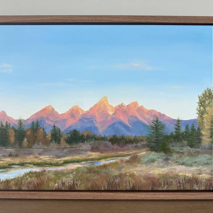 "Sunrise" an ORIGINAL landscape oil painting, framed for wholesale by Sara Forbush Art