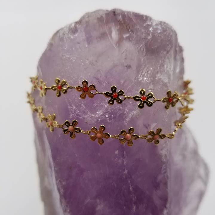 Summer Enamel Flower Bracelet -18K Gold Plated for wholesale by magnolia jewelry