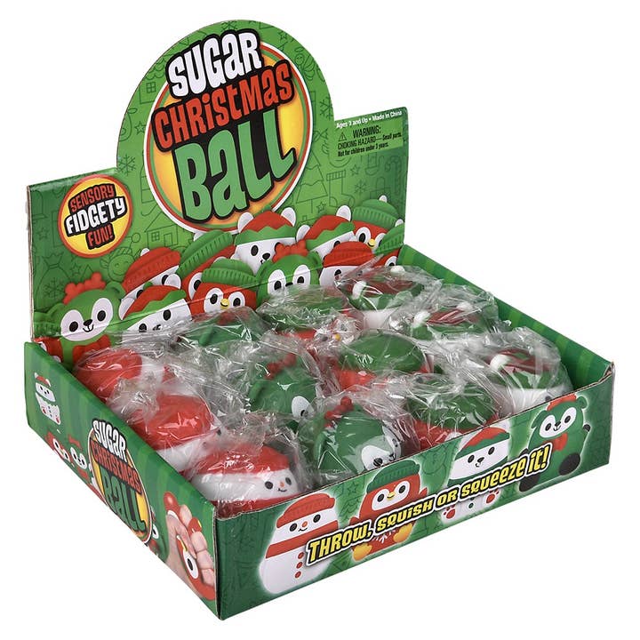 The Toy Network - Wholesale Fidget Toy - Kids - 2.4" CHRISTMAS SQUEEZY SUGAR BALL 12CT6