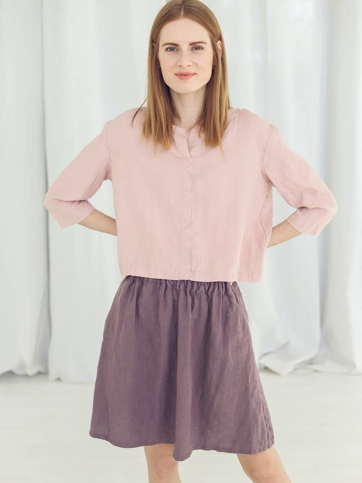 Linen Crop Top with 3/4 Sleeves for wholesale by Epic Linen