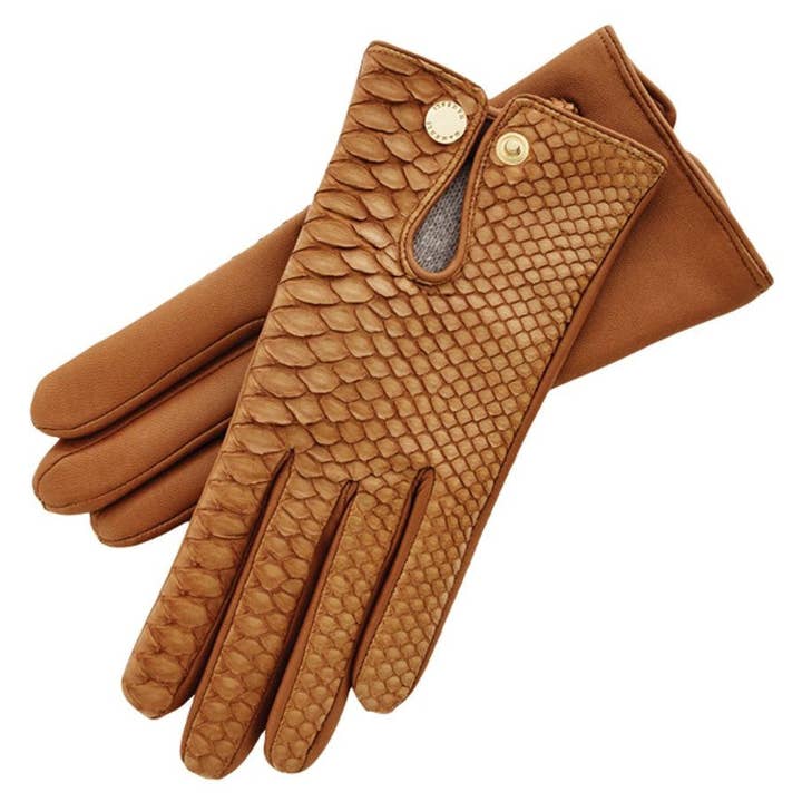 Gants en cuir Audrey Python Caramel pour la vente par 1861 Glove Manufactory