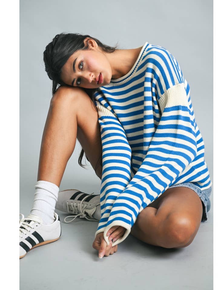 STRIPED KNIT SWEATER / WL25-11699 for wholesale by Wishlist Apparel