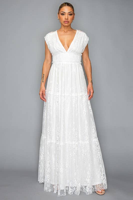 Miss Avenue – wholesale Klänning - Dam – Maxiklänning med heltäckande spets med rökig midja DM3107.7