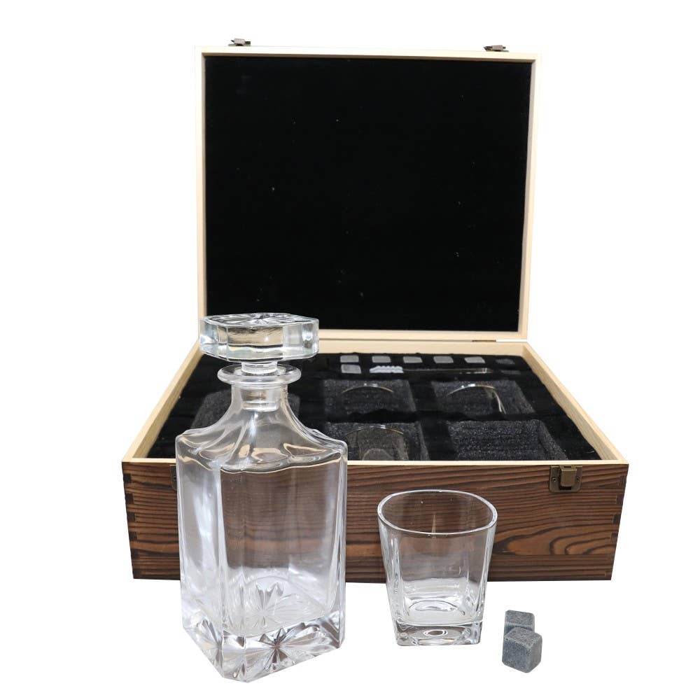 AULICA - Wholesale Cocktail/Liquor Glass - Wooden whisky box with decanter1