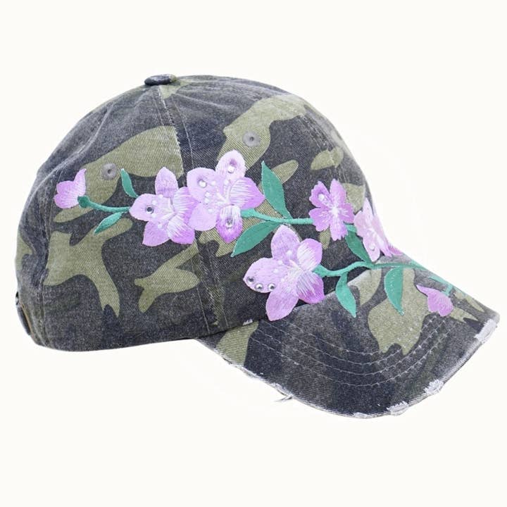 Olive & Pique - Wholesale Baseball Cap - Women's - Floral Embroidered & Bejeweled Trucker Cap, Adjustable