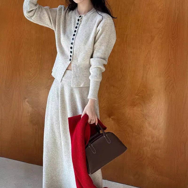 Marayn - Wholesale Top & Skirt Set - Women's - Korean Chic Knit Set Cardigan  Skirt4