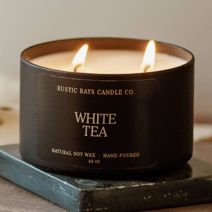 Rustic Rays Candle Co. - Wholesale Jar/Filled Candle - White Tea 12 oz Soy Candle - Spring Home Decor & Gifts2