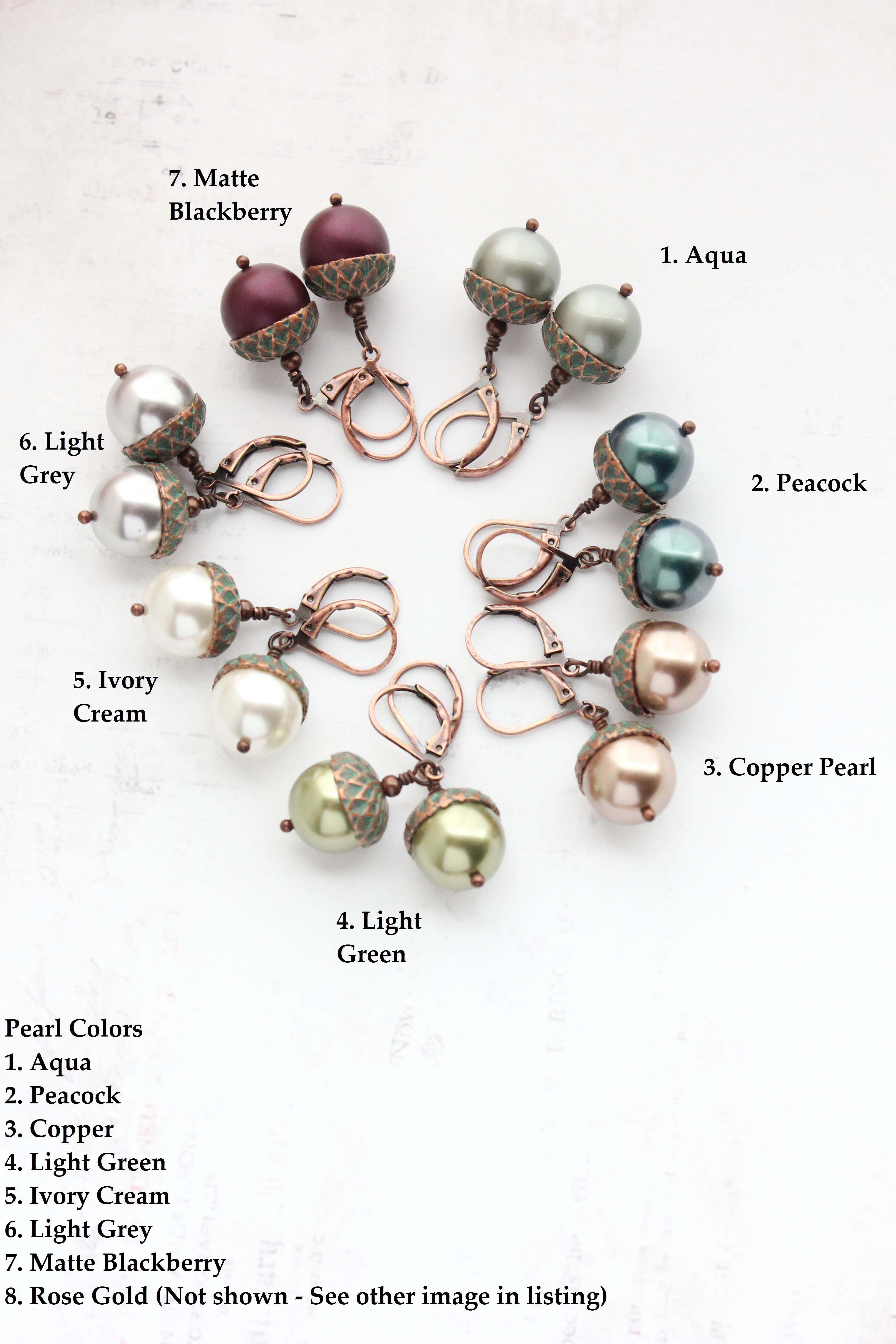 A Pocket of Posies - Wholesale Dangle Earrings - Pearl Acorn EARRINGS | Blush Mint Copper Patina3