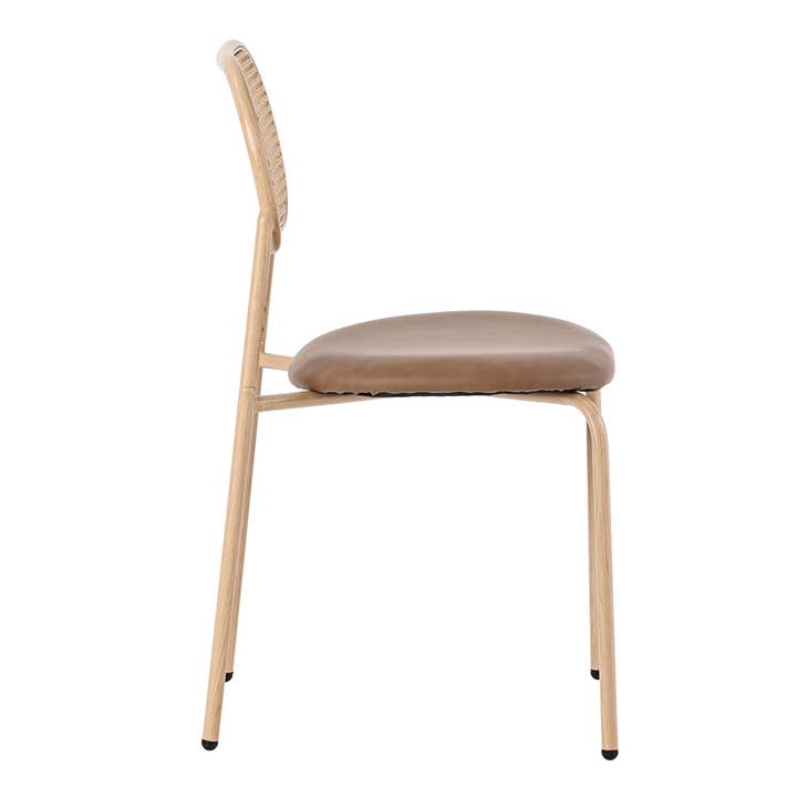 Urban Meuble - Wholesale Chair - Set of 4 retro-style dining chairs in rattan and beige PU with wood-effect legs GHEXIELS BROWN9