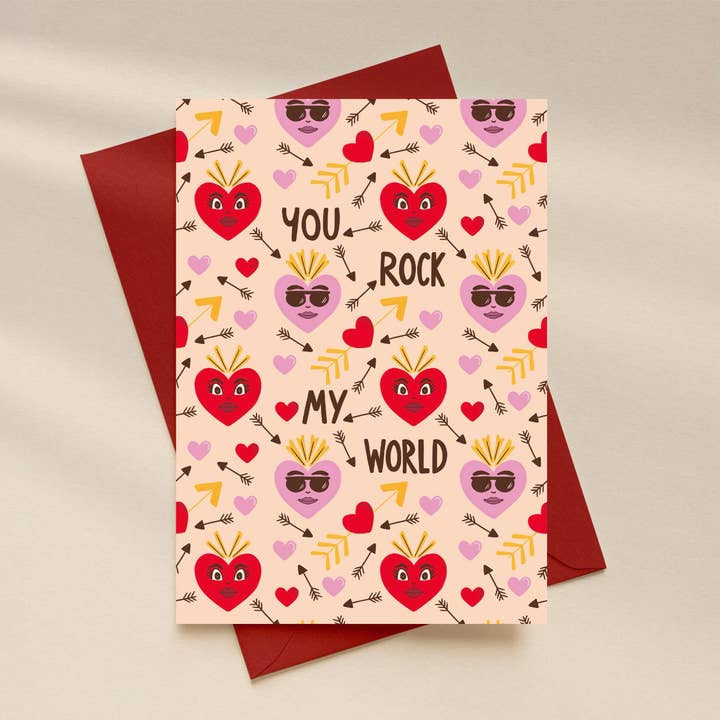 You Rock my World Valentines Day card for wholesale by Amanda Clarke Illustration