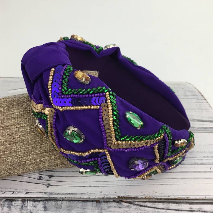 Bandeau à sequins en zigzag de Mardi Gras avec violet pierre pour la vente par SongLily