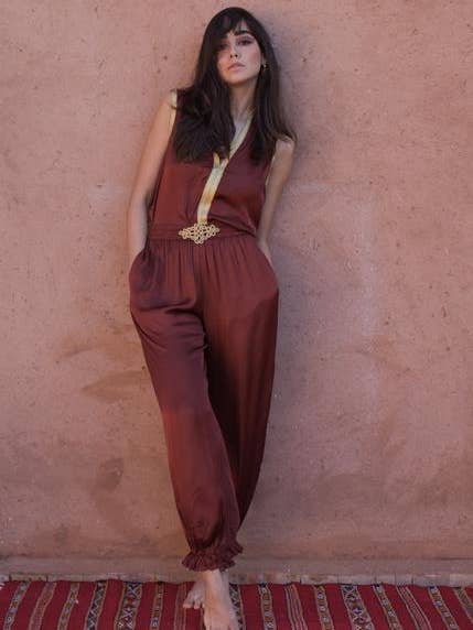 Tanque Cleo de viscose embelezado em ouro por atacado de Bynes New York