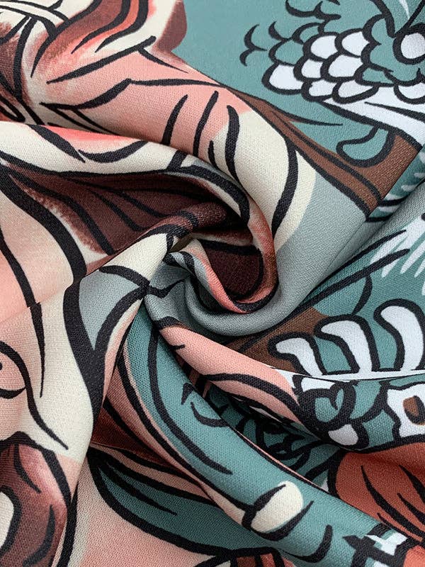 BLUE Flared Pants Floral Printed High-Waisted Pockets Jean Pants Bottoms for wholesale on Faire10