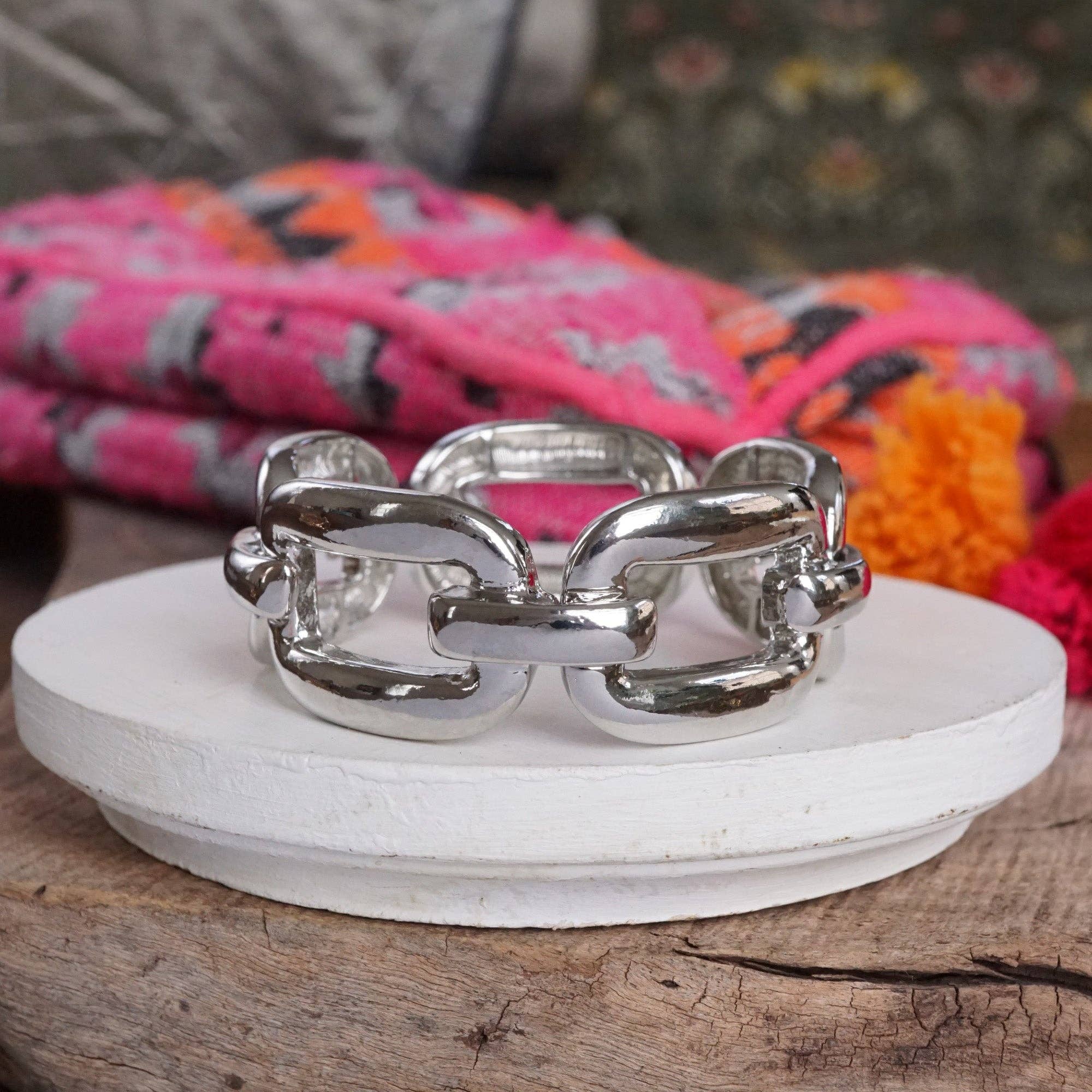 PennyLine inc - Wholesale Bangle Bracelet - Chunky Chain Statement Stretchy Bangle Bracelet in gold or silver tone8