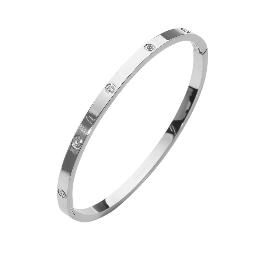 Sensibling Corp. - Wholesale Bangle Bracelet - Stainless Steel Stone Paved Hinged Bangle Bracelet4