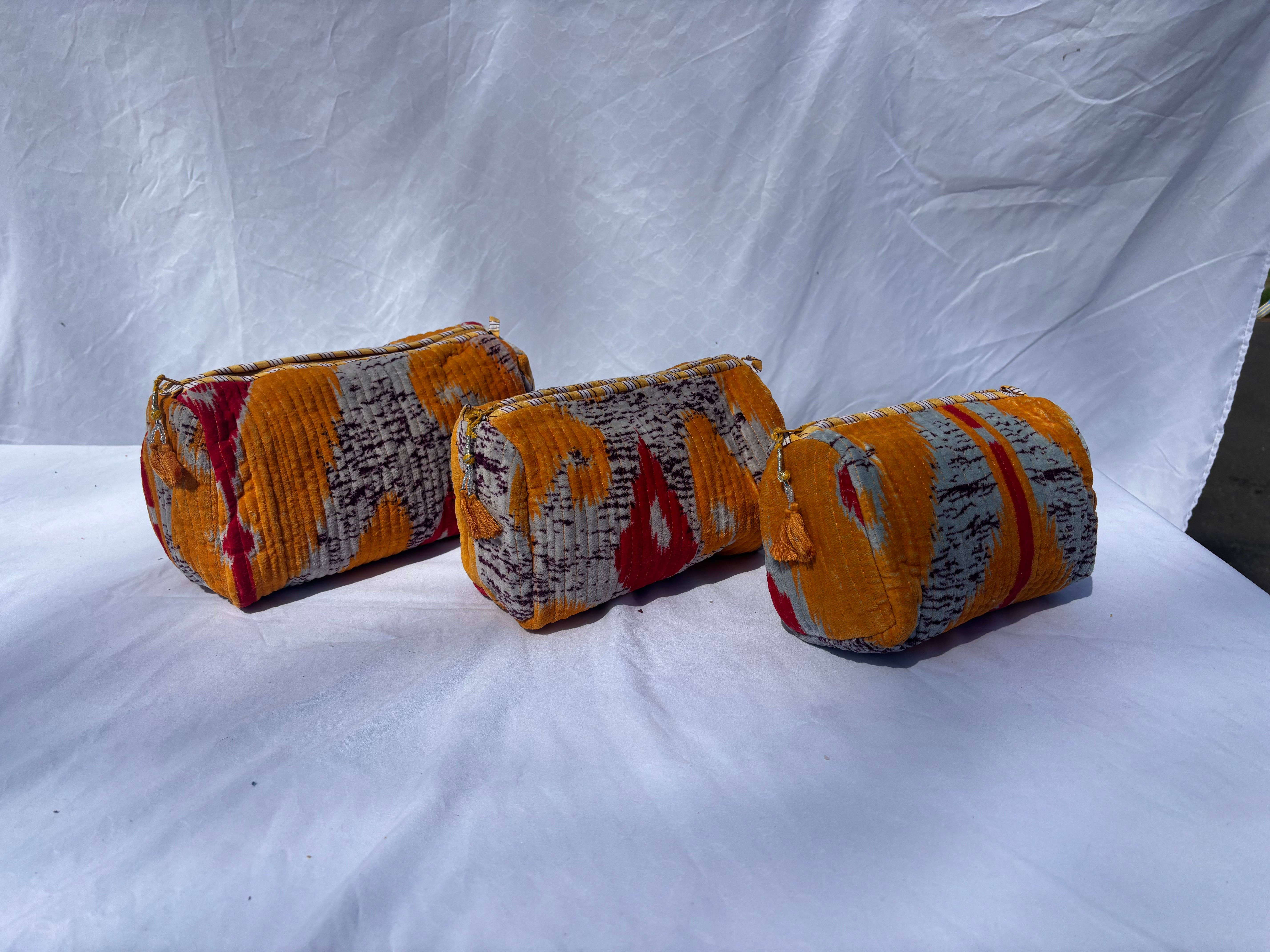 Tibet Handicrafts LLC - Wholesale Travel Set - Orange Vibes Velvet 3 Piece Travel Set1
