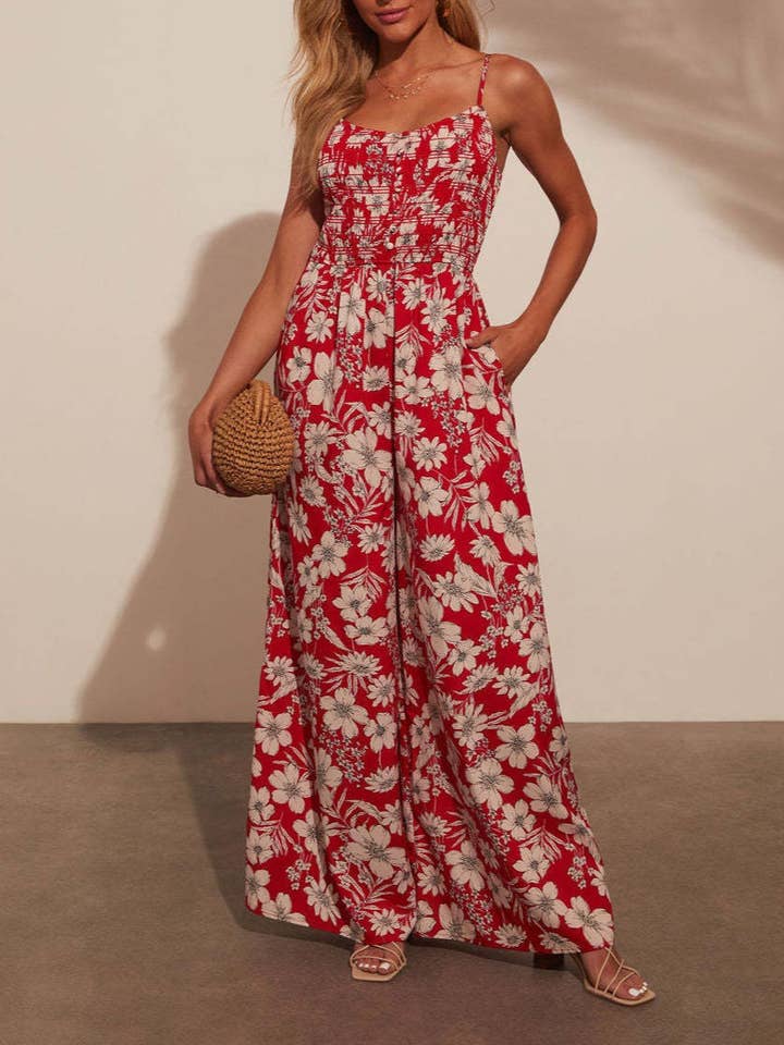 Resort-Inspired Floral-Print High-Rise Jumpsuit for wholesale by Rosa Clothing