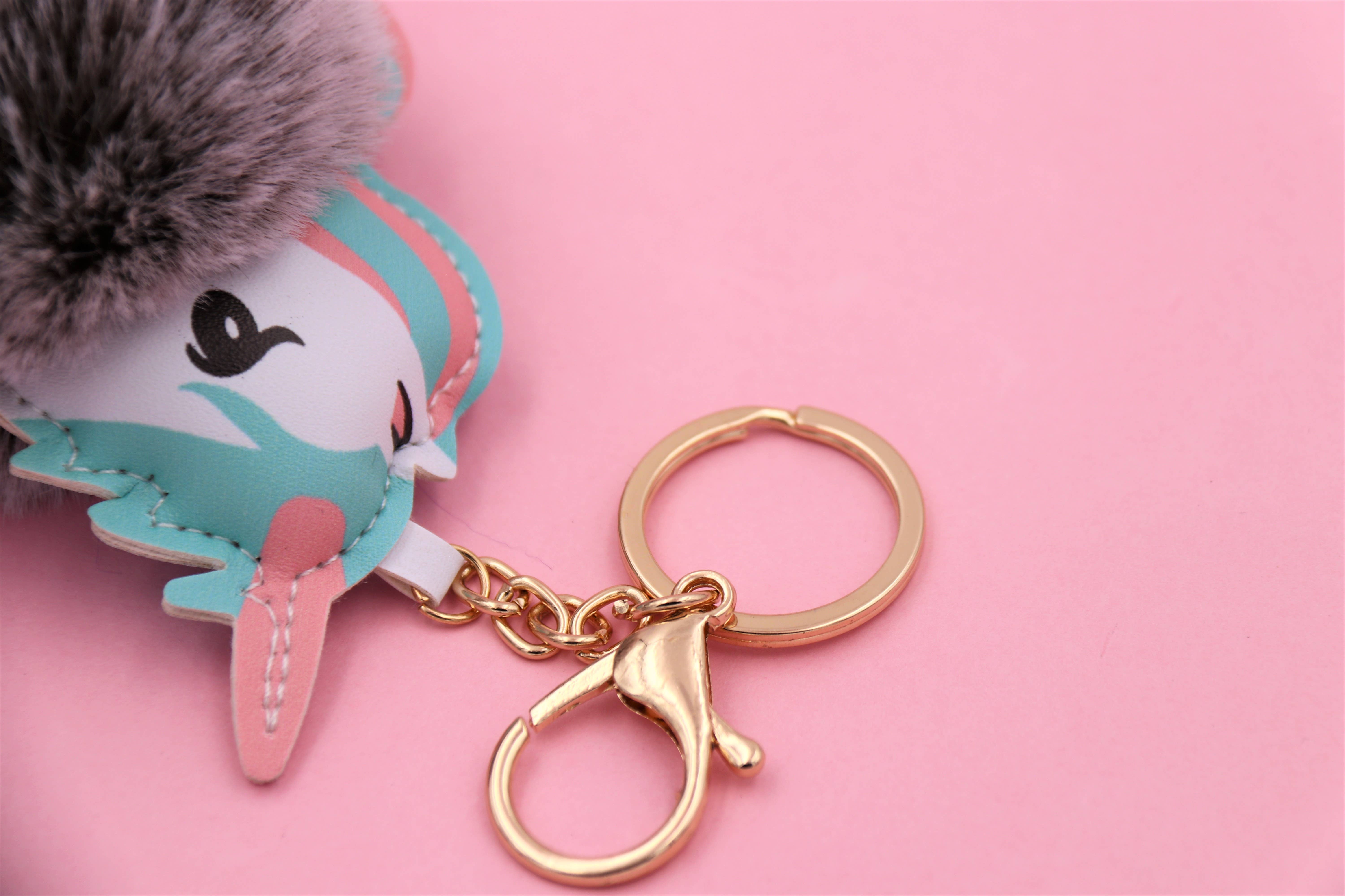 Real Sic - Wholesale Keychain - Unisex - Cute Animal Faux Fur Fluffy Fuzzy Pom Pom Keychain - Unicorn19