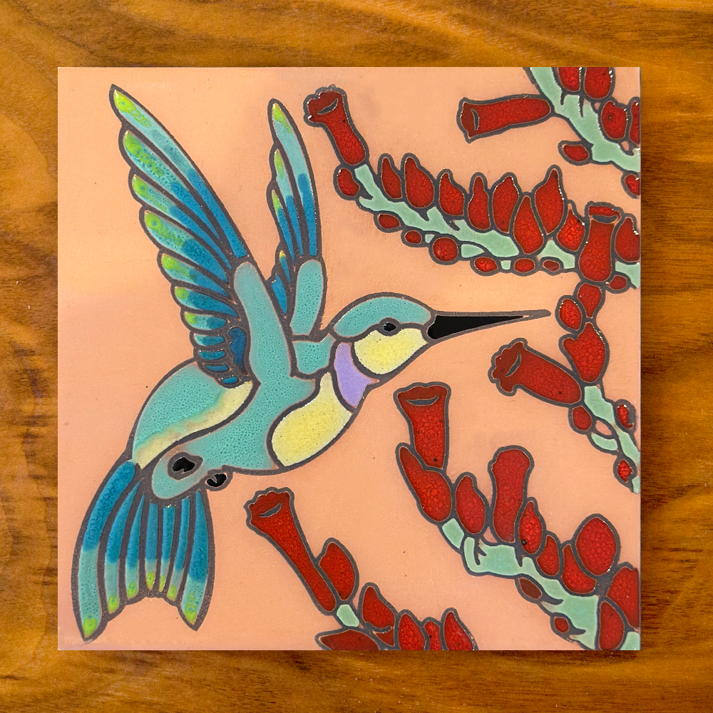 Carly Quinn Designs - Wholesale Wall Accent - Hummingbird with Ocotillo Hand Glazed Art Tile Trivet1