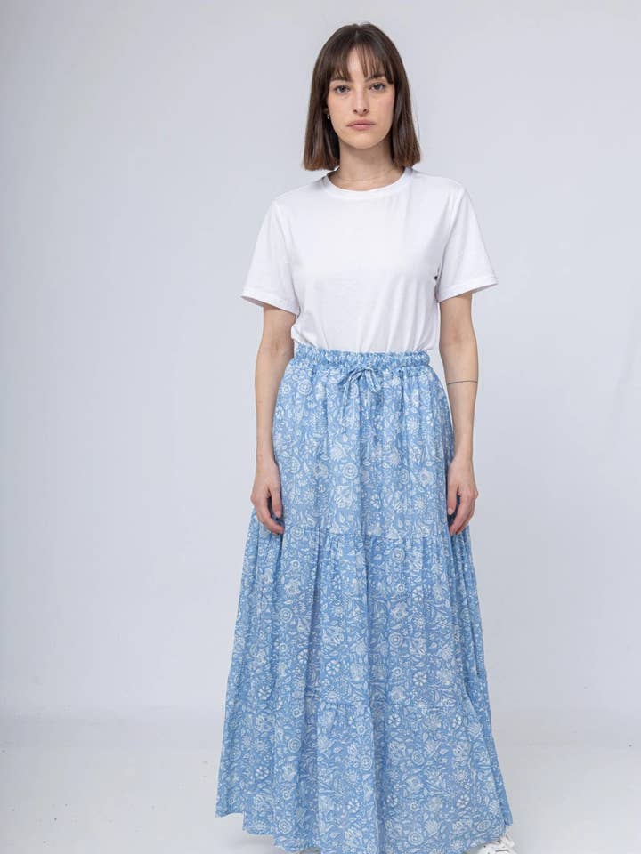 Floral print skirt in cotton voile for wholesale by Mimi & Gogo