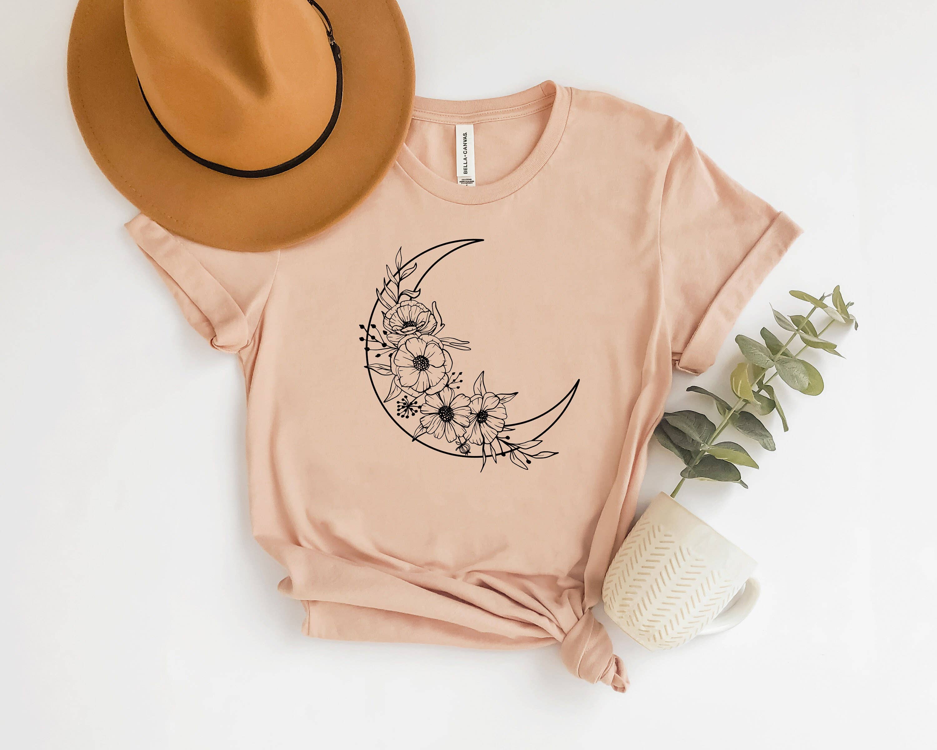 KM Clothing - Wholesale Screen Printed T-Shirt - Unisex - Floral Crescent Moon T-Shirt0