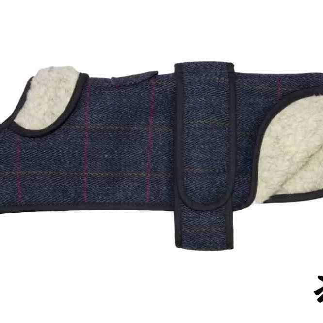 Cappottino in lana tweed blu per la vendita all'ingrosso da parte di Earthbound Italia