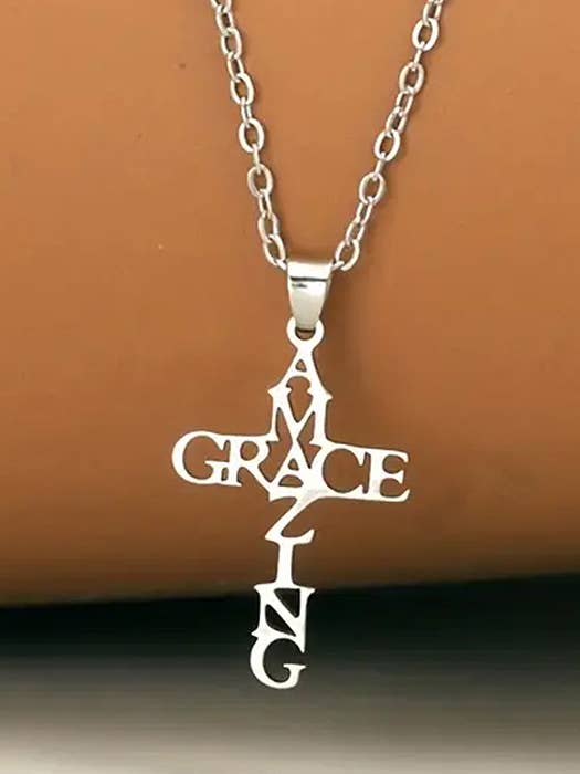 ( #MIX01 ) INSPIRATION CROSS NECKLACE - AMAGING GRACE for wholesale by Jewelry Max