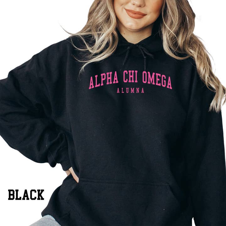 Sudadera con capucha de hermandad de exalumnas rosa para venta al por mayor de Kite and Crest