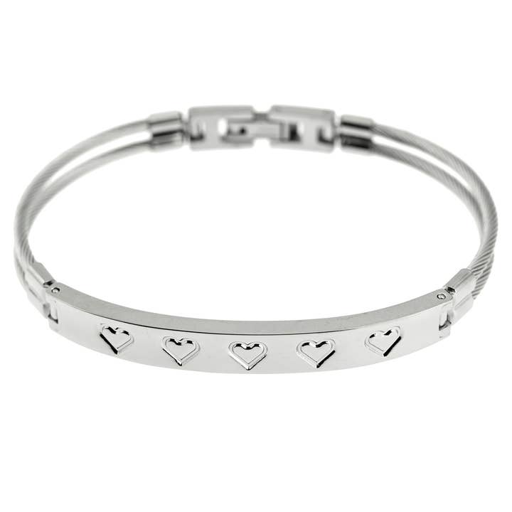 Stainless Steel Etched Love Heart Cable Bracelet for wholesale by Joyful Sentiments