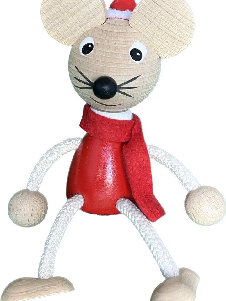 Wooden Bouncie Toy - Christmas Mouse - Handcrafted for wholesale by Toywood