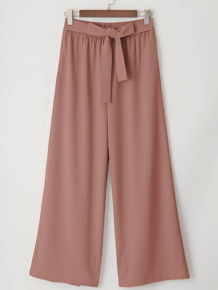 LALA LOO - Wholesale Pants - Women's - Solid Belted Wide Leg Summer Pants
