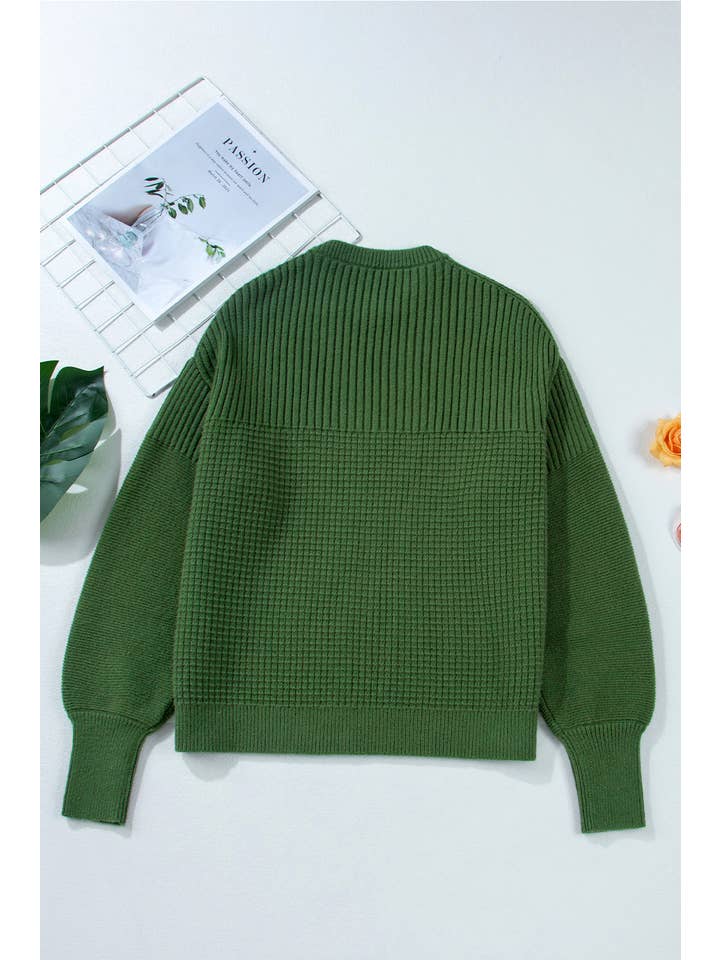 Vineyard Green Solid Textured Knit Crewneck Sweater for wholesale on Faire6