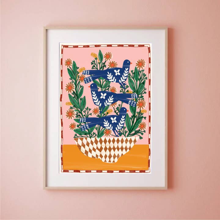 Carole Hillman - Wholesale Art Print - Folk Birds & Flowers