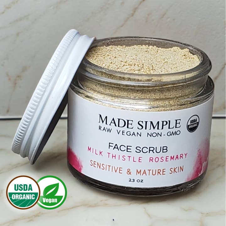 Made Simple Skin Care - Vente Exfoliants/Gommages visage - Gommage au Chardon-Marie et Romarin pour Peaux Matures - Bio & Végan2